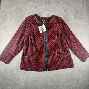 Bob Mackie‎ Fleece Zip Front Jacket Womens 2X Red Wearable Art Boho Faux Leather